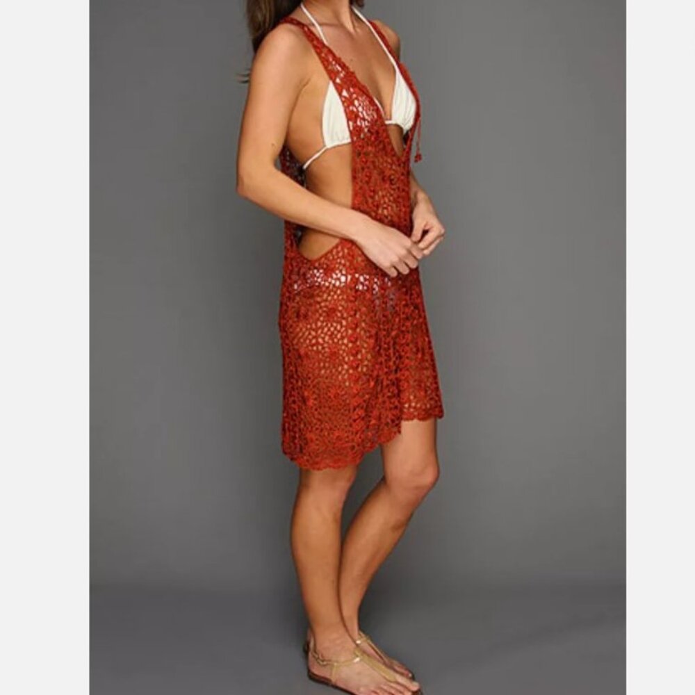 MINKPINK NWT Medium Evelyn Fig Crochet Mini Dress Swim Cover Up